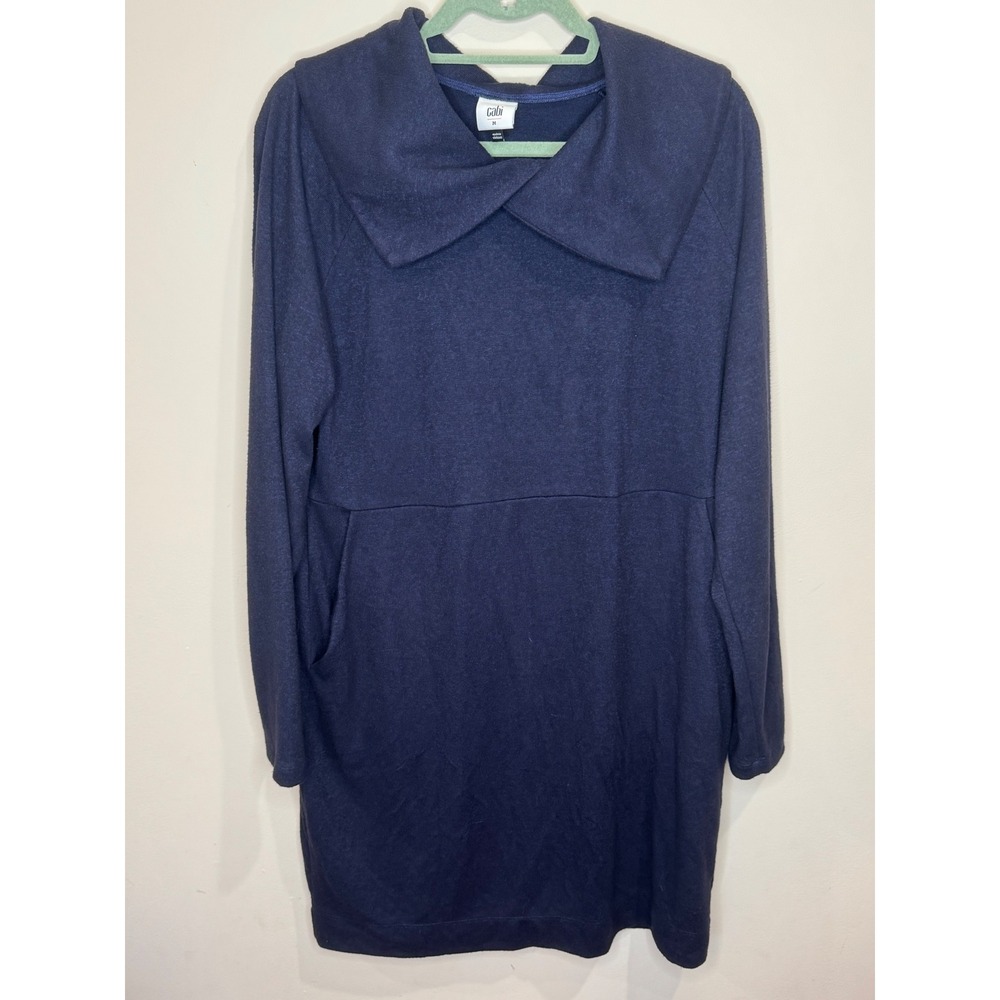 Cabi Round Up Dress Blue Peter Pan Collar Long Sleeve Knit Mini sz M Preppy